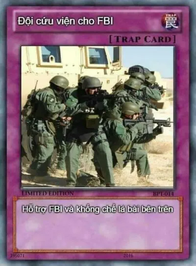 ảnh meme bài Yugioh đội cứu viện cho FBI
