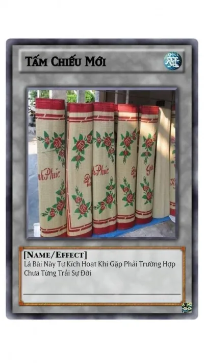 ảnh meme bài Yugioh tấm chiếu mới "lá bài này tự kích hoạt khi gặp phải trường hợp chưa từng trải sự đời"