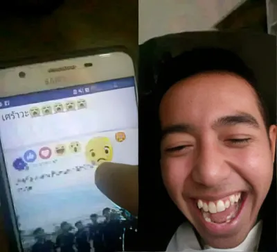 Ảnh meme chàng trai thả biểu cảm buồn với cảm xúc haha