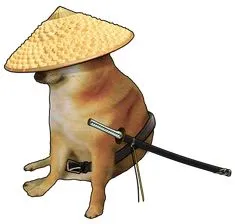 ảnh meme Cheems chó Shiba đội nón đeo kiếm giống Yasuo ngầu lòi