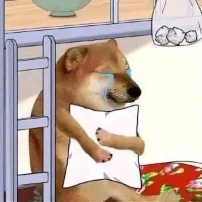 ảnh meme Cheems chó Shiba ôm gối khóc