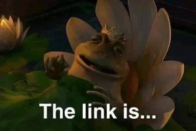 ảnh meme hài ếch xanh nói "The link is..."