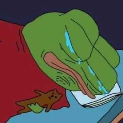 ảnh meme Ếch xanh Pepe nằm khóc