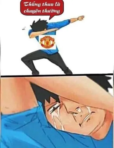 ảnh meme fan MU khóc nói thắng thua là chuyện thường