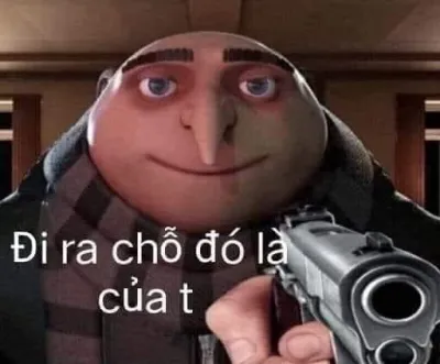 ảnh meme Gru chĩa súng nói đi ra chỗ đó là của tao trong phim kẻ cướp mặt trăng
