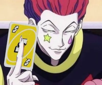 ảnh meme anime Hisoka cầm lá bài hoán đổi Uno Hunter X Hunter