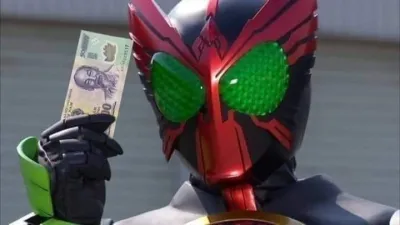 ảnh meme Kamen Rider OOO cầm tờ 500k
