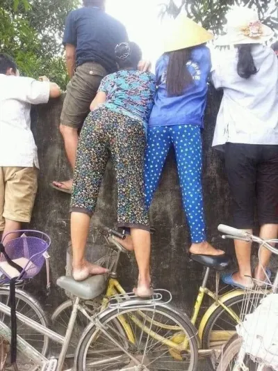 ảnh meme mấy bà hàng xóm trèo tường hóng hớt chuyện