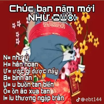 ảnh meme mèo Tom chúc Tết hài bựa