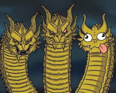 meme hài rồng 3 đầu có 1 đầu bị ngáo