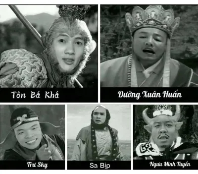 ảnh meme Tây Du Ký phiên bản giang hồ mạng Việt Nam Khá Bảnh, Tiến Bịp, Khánh Sky, Huấn Hoa Hồng, Dương Minh Tuyền